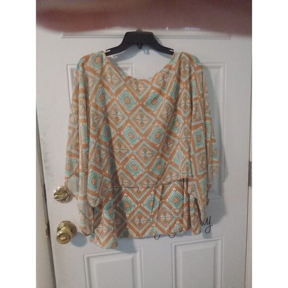 2X Sleeveless Top w Attachen 3/4 Sheer Poncho Ruby Rd Metal Beaded Neckline - Picture 6 of 7